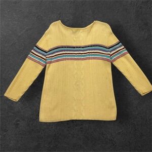 JONES WEAR SPORT Womens Yellow Striped Knit Sweater Top Size M Colorful see pic